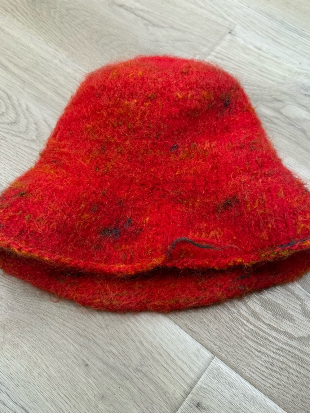 Felted Fuzzy Red with hints of yellow Wool Blend Rolled Bucket Hat - Picture 5 of 9